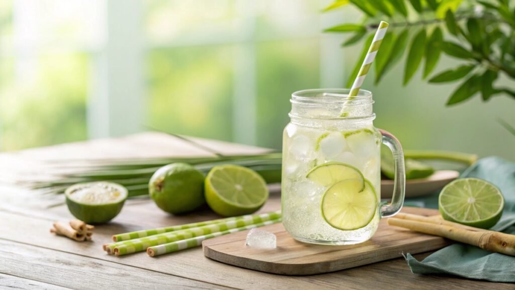 innergut.com:a refreshing lime lemongrass detox drink in a glass jar